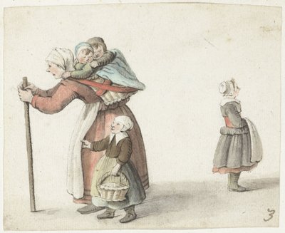 Portbebede iki çocuklu kadın by Gesina ter Borch