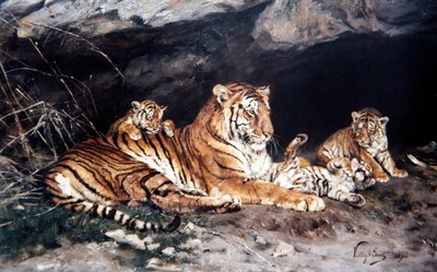 Bir Kaplan ve Yavrusu by Geza Vastagh