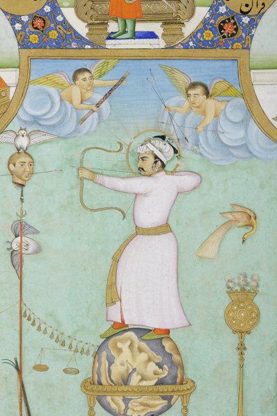 Jahangir'in alegorik portresinden detay (kağıt üzerinde opak sulu boya ve altın) by Ghulam Ali Khan