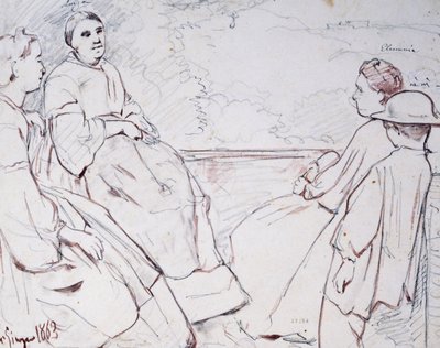 Gigante ailesi: karısı Luisa, kızları Elisa, Elenuccia ve Nini by Giacinto Gigante
