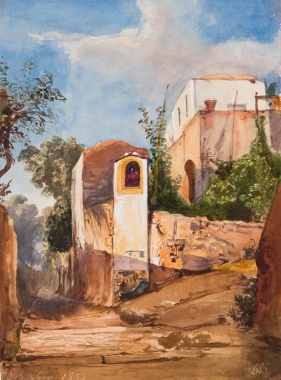 Yol kenarındaki tapınak, Prens Luigi Maria di Borbone (1838-1886), 13 Haziran 1853 (kağıt üzerine kurşun kalem, wc ve guaj) by Giacinto Gigante
