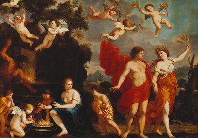 Bacchus ve Ceres olmadan, Venüs soğuktur, by Giacinto Gimignani or Gemignano