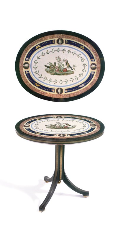 Mikromozaik masa üstü, Roma, 18. yüzyılın sonları (mozaik, ormolu monte edilmiş abanoz ve saten ağacı) by Giacomo (attr. to) Raffaelli