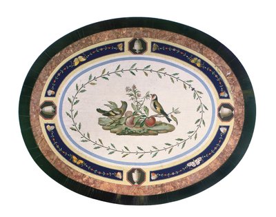 Mikromozaik masa üstü, Roma, 18. yüzyılın sonları (mozaik, ormolu monte edilmiş abanoz ve saten ağacı) by Giacomo (attr. to) Raffaelli