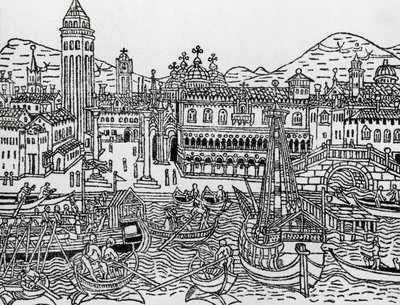 15. yüzyılda Venedik manzarası, İtalya, gravür, Giacomo Filippo Foresti'nin (1434-1520) Supplementum Chronicarum'dan by Giacomo Filippo Foresti