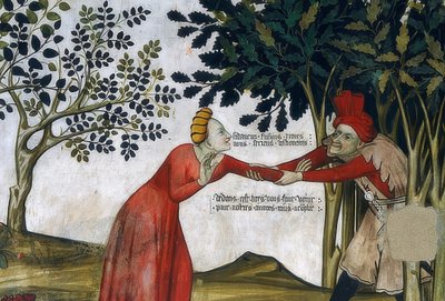 Gençlik çeşmesi. Detay: Bir adam bir kadını çalıların arasına çeker. 1418-30 by Giacomo Jaquerio