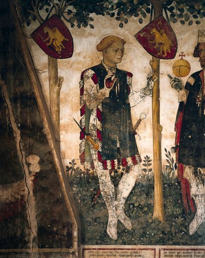 Saluzzo'dan Valerano ve Thomas III, Baronial Salonu'ndaki fresklerden detay, c.1410-1430 (fresk) by Giacomo Jaquerio