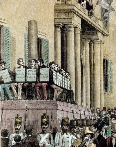 Risorgimento: “” Giovine Italia hareketinin üyeleri (Carlo Cattaneo (1801-1869), Tinelli, Danzi, Bussi dahil), Milano
