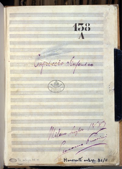 Besteci Giacomo Puccini (1858-1924) tarafından "" Senfonik Caprice "" "(Senfonik Caprice") için el yazması notalar 1883. Giuseppe Verdi Konservatuarı Kütüphanesi, Milano by Giacomo Puccini