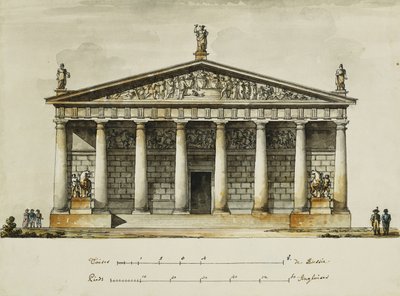 At Muhafızları Binicilik Okulu Tasarımları, St. Petersburg: Yükseklikler, Kesit ve Zemin Planı, by Giacomo Quarenghi