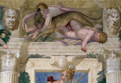 Bir tazı ve mascarons ile Putti by Giambattista Zelotti