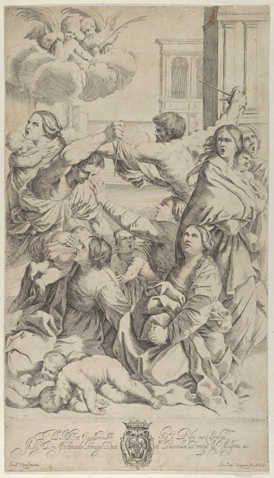 Masumların Katliamı, bir grup kadın ve çocuğun saldırıya uğraması, iki melek a..., yak. 1640-70. by Gian Battista Bolognini