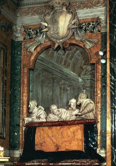 Cornaro ailesi ile yan kutu, Gian Lorenzo Bernini (1598-1680) okulundan mermer heykel, Cornaro Şapeli, Santa Maria della Vittoria Kilisesi, Roma, İtalya by Gian Lorenzo Bernini