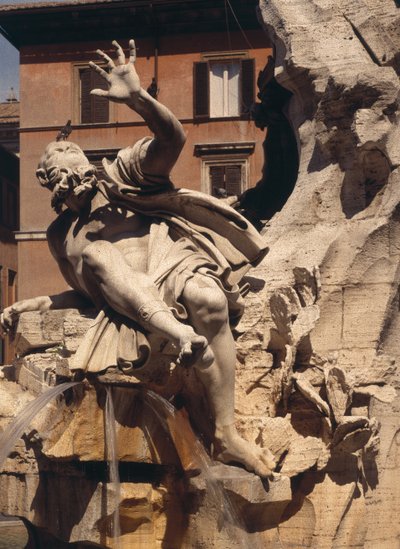 Dört Nehir Çeşmesi, nehir plakasını temsil eden figürün detayı, 1648-51 96887 taş detayı by Gian Lorenzo Bernini