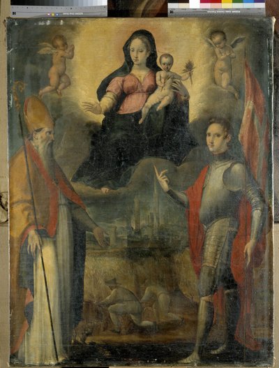 Aziz Mercuriale (Forli şehrinin hamisi) ve Valeriano (panelde yağlı boya) ile Madone ve Çocuk by Gianfrancesco Modigliani