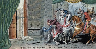Olivier V de CLISSON (1336-1407) connetable francais üzerinde cinayete teşebbüs. Gilbert'in illüstrasyonu, 19. yüzyılın sonlarında. by Gilbert
