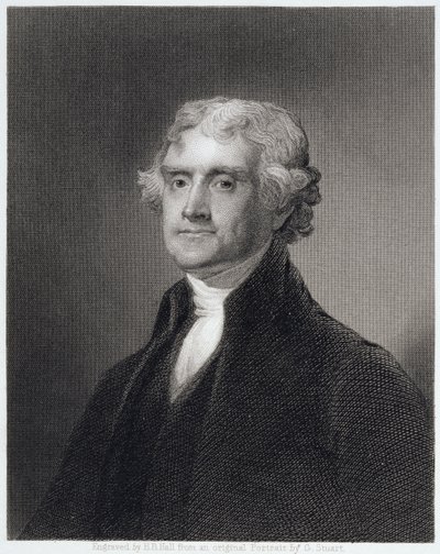 Henry Bryan Hall (1808-84) tarafından oyulmuş Thomas Jefferson portresi by Gilbert Stuart