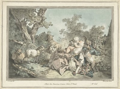 Amor tarafından kucaklanan çoban by Gilles Antoine Demarteau