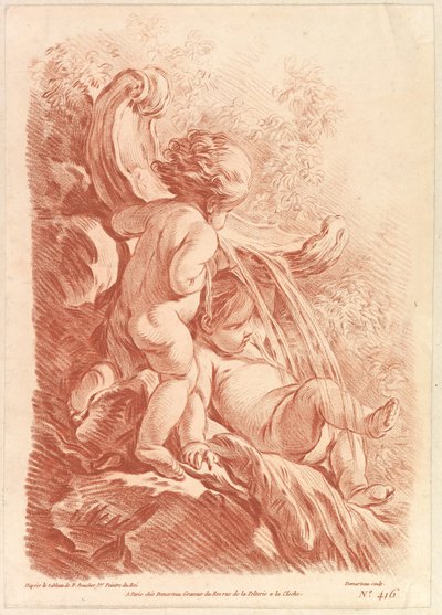 İki Aşk Tanrısı ile Çeşme, yaklaşık. 1773. by Gilles Demarteau