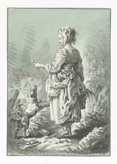 Köpek Jeune Villageoise ile genç kadın by Gilles Demarteau