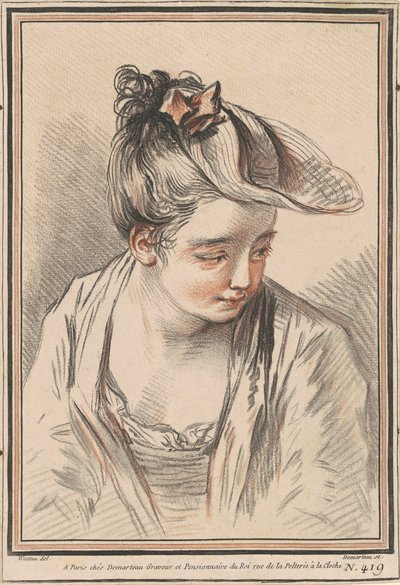 Şapkalı Genç Bir Kadının Başı by Gilles Demarteau the Elder after Antoine Watteau