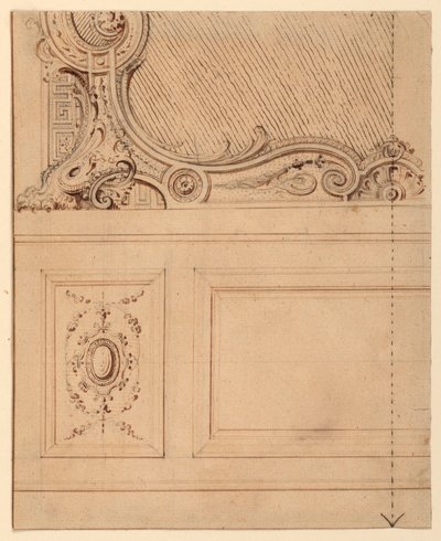 Çizim, Bir Duvar Panosunun Alt Kısmı için Tasarım, 1714 by Gilles-Marie Oppenord