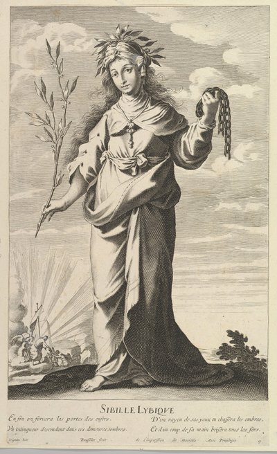 Lybian Sibyl, yak. 1635. Yaratıcılar: Gilles Rousselet, Abraham Bosse. by Gilles Rousselet and Abraham Bosse