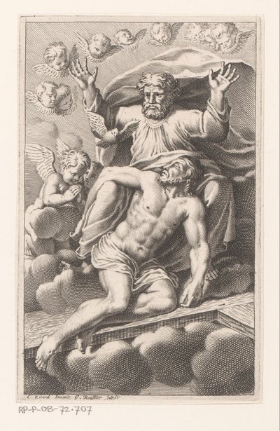 cherubim tarafından çevrili bulutlar üzerinde Trinity by Gilles Rousselet