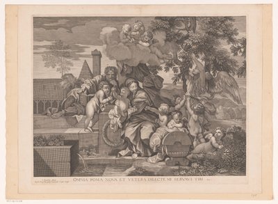Elma ağacı, putti ile kutsal aile by Gilles Rousselet