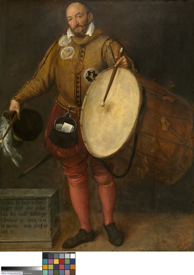 Pierson la Hues, Davulcu ve Eski Okçular Loncası Sayfası (ahşap üzerine yağlı boya) by Gillis (c.1535 99) Congnet