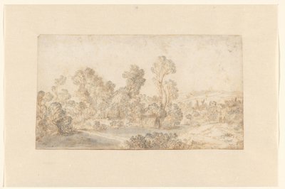 Bir nehir boyunca uzun ağaçlar ile tepelik manzara by Gillis Claesz de Hondecoeter