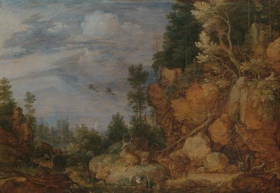 Geyik ve Keçi ile Kayalık Manzara by Gillis Claesz de Hondecoeter