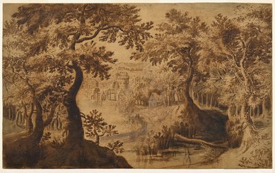 Manzaralı ahşap manzara by Gillis van III (circle of) Coninxloo