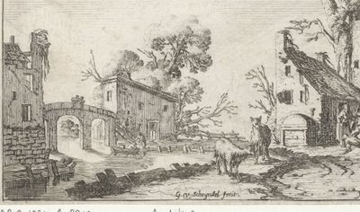 Bir nehirde çiftlik ve kule (het Heor) Beş duyu ile manzaralar (dizi başlığı) by Gillis van Scheyndel (I)