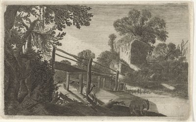 Bir harabede ahşap köprü Altı manzara (dizi başlığı) by Gillis van Scheyndel (I)