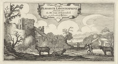 Rakamlarla on iki manzaranın başlık baskısı Eenighe Playsante Lantschapkens (nesne üzerinde başlık) Figürlü on iki manzara (dizi başlığı) by Gillis van Scheyndel (I)