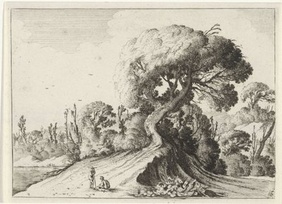 Büyük bir ağacın önünde iki adam Yedi manzara (dizi başlığı) by Gillis van Scheyndel (I)