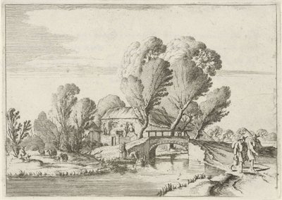 Bir kanal tarafından iki yürüyüşçü Yedi manzara (dizi başlığı) by Gillis van Scheyndel (I)