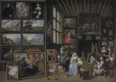 Bir Kadını ve Bir Kızı Resimleyen Bir Sanatçının Resim Galerisi. Resim Sanatının Alegorisi by Gillis van Tilborgh