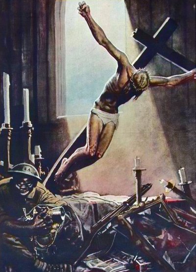 Amerikan İkinci Dünya Savaşı Karşıtı Afiş - Siyah Amerikan Yağma Kilisesi - Gino Boccasile'den Afiş (1901-1952) - İtalyan Propagandası ABD Karşıtı 1943 - Gino Boccasile'den Afiş (1901-1952) by Gino Boccasile