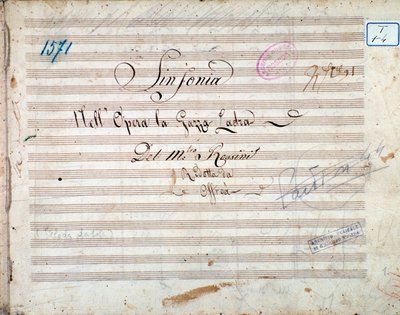 Gioacchino Rossini'nin La gazza ladra'daki (The Hırsız Saksağan) senfoni notasının ilk sayfası by Gioachino Rossini