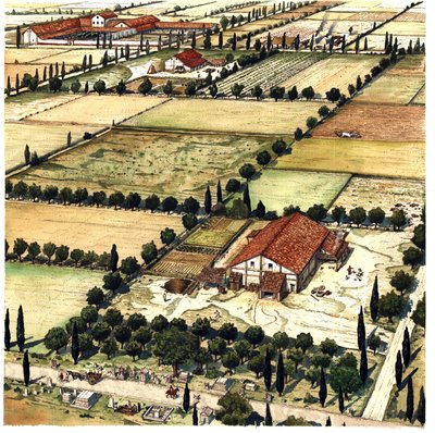 Antik Roma: Roma birimlerini (veya yüzyıllarını) takiben kolonilerde tarımsal bir bölgeyi geometrik olarak oymayı amaçlayan "Roma Centuriation" olarak bilinen bölgenin yerleşim planının yeniden inşası, İtalya by Giorgio Albertini
