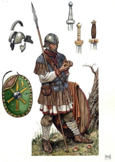 Antik Roma: Roma piyade askeri, 5. veya 6. yüzyıl. by Giorgio Albertini