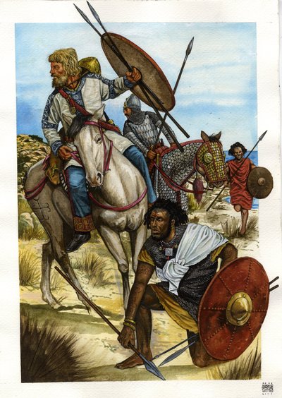 Barbar: bir Alain savaşçısı, bir vandal (sarışın bir at) ve bir Berberi (alan askeri, vandal ve berber) by Giorgio Albertini