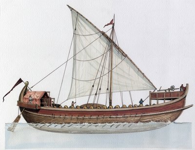 Bizans İmparatorluğu: Bir dromon, savaş gemisi rekonstrüksiyonu, 9-11. yüzyıl. by Giorgio Albertini