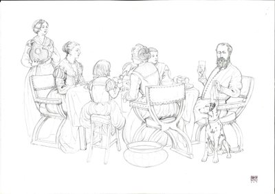 Günlük yaşam Rönesans: burjuva ailesi yemekte by Giorgio Albertini