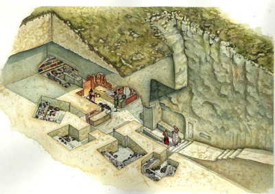 Etrüsk uygarlığı: Francois de Vulci mezarının yeniden inşası ve kesimi. MÖ 3. yüzyıl İtalya by Giorgio Albertini