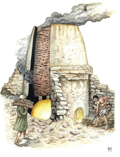 Orta Çağ: tuğla fırın odunla beslenir. 12. yüzyıl by Giorgio Albertini