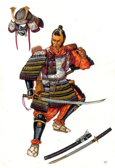 Bir samuray (samuray) temsili, 16. yüzyılda bir Japon savaşçısı. by Giorgio Albertini