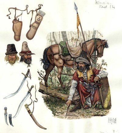 Estradiotların, 15. yüzyıldaki hafif paralı asker binicilerin temsili. by Giorgio Albertini